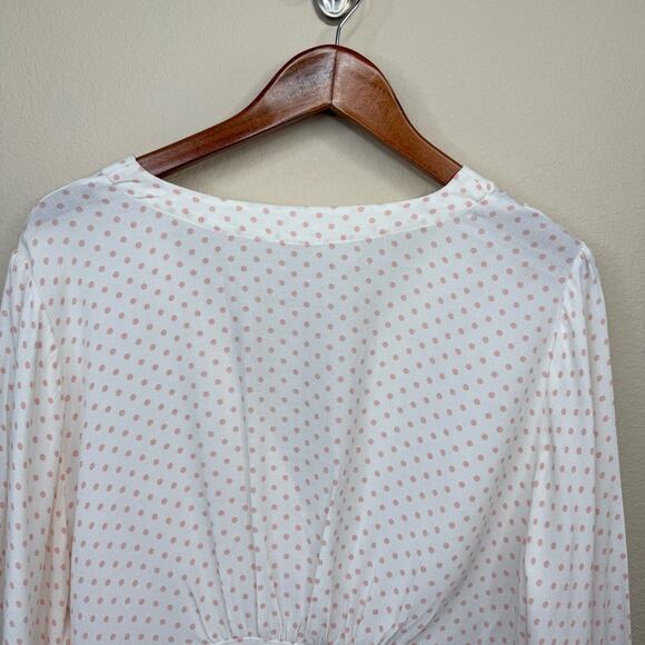 FREE PEOPLE Love Street Pink Ivory Polka Dot Long Sleeve Top Size L - Picture 5 of 15
